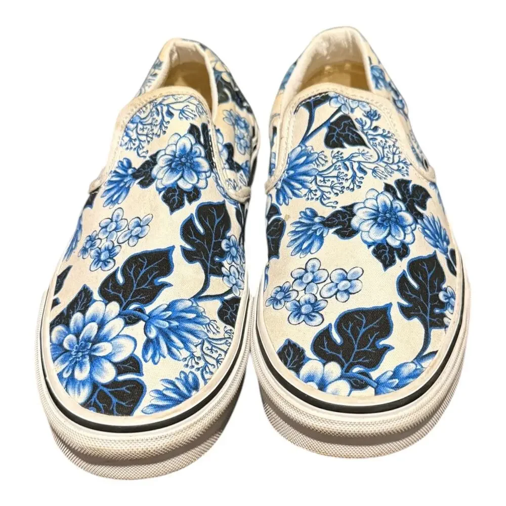 Vans Women’s Classic Slip-On Floral Sneakers Blue White Size 10 - Picture 4 of 9